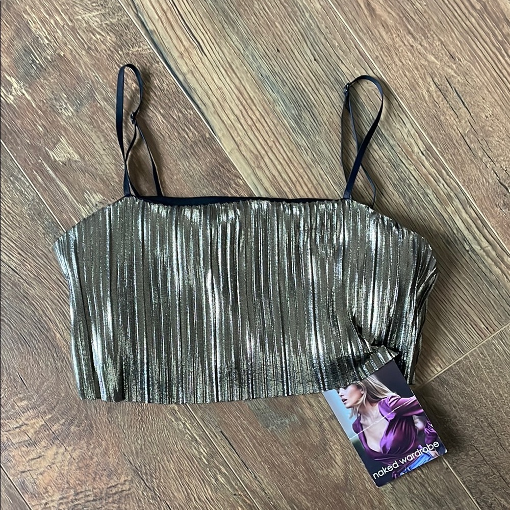 Naked Wardrobe Metallic Gold Crop Top